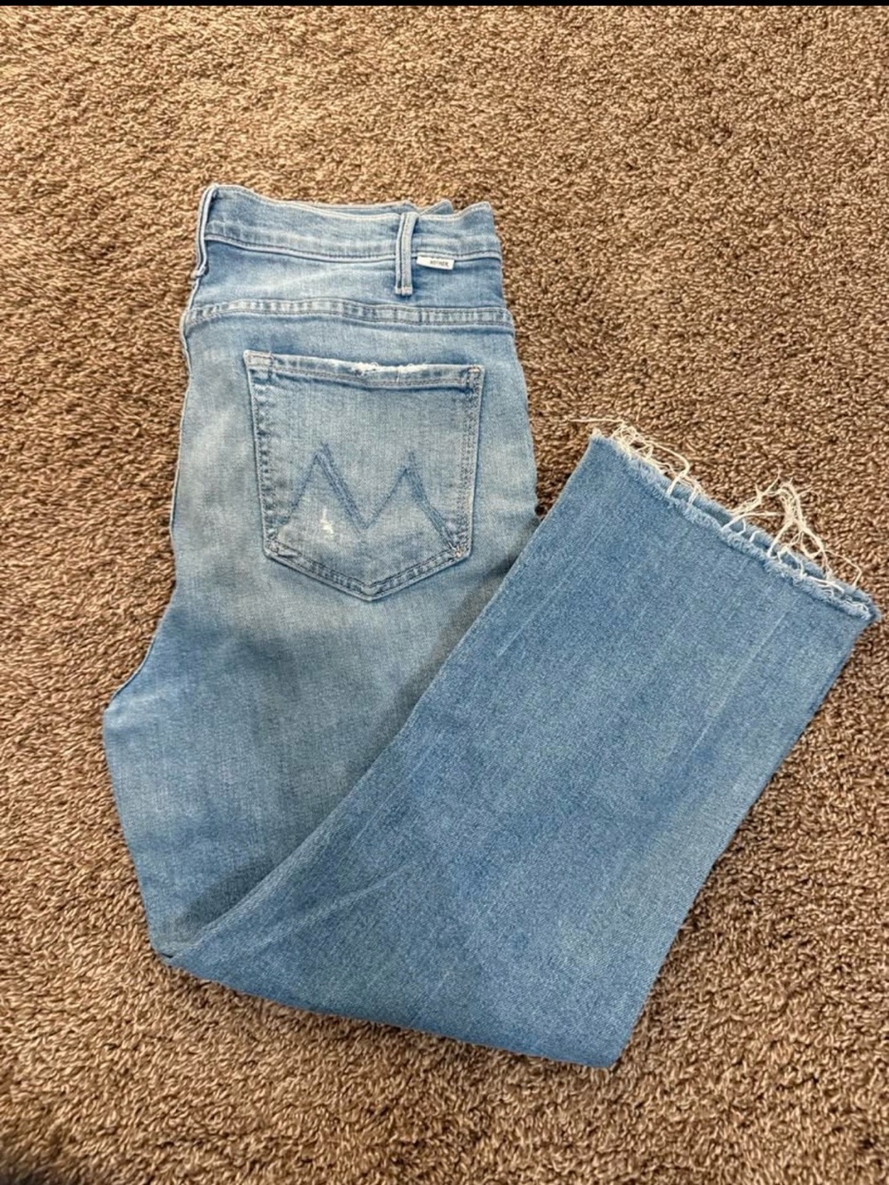 MOTHER Light Blue Straight Leg Jeans with Raw Hem